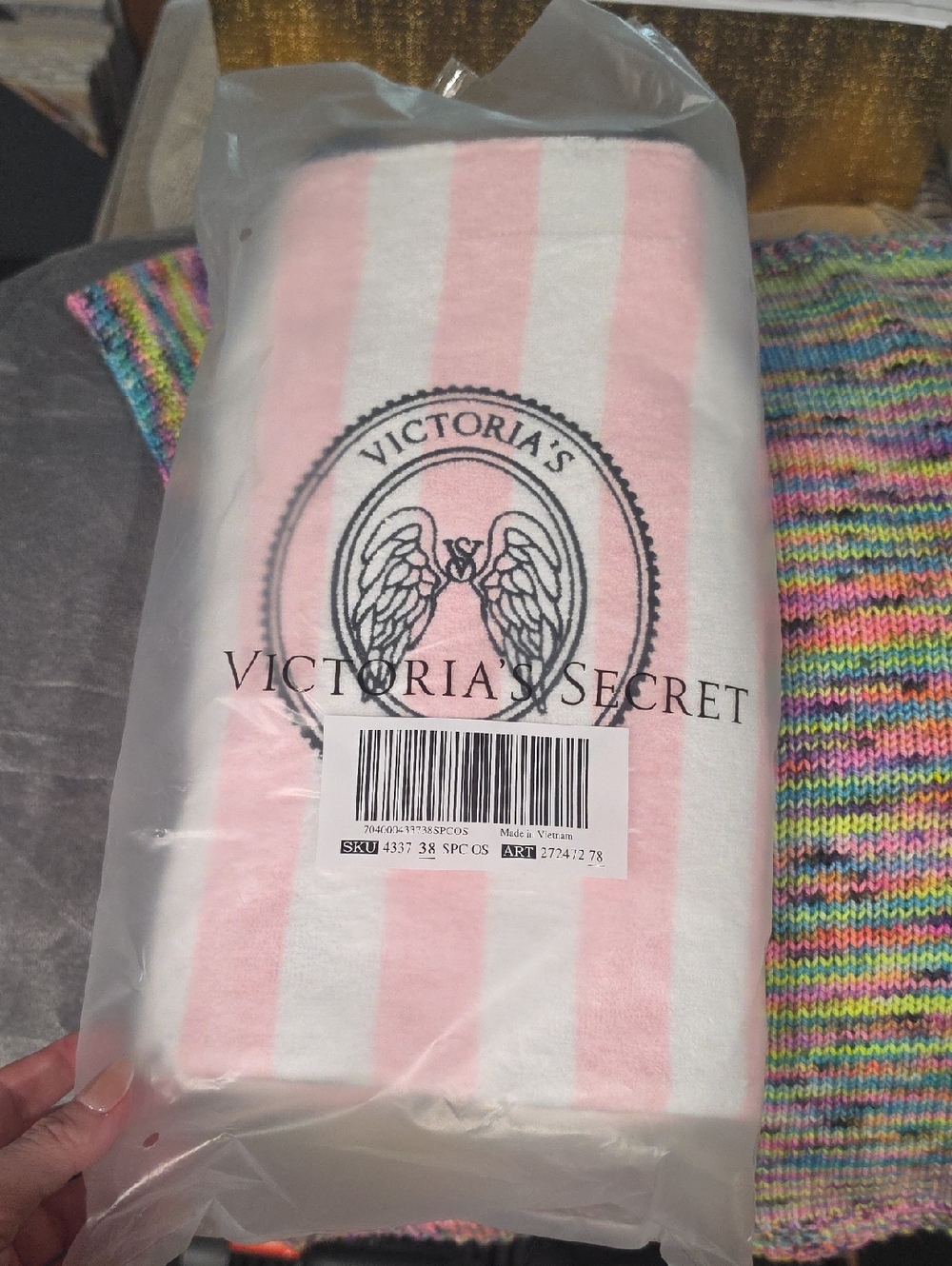 BNIB Victoria's Secret Pink and White Striped Logo Bag